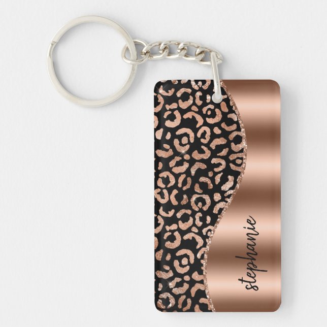Glam Leopard Spots Rose Gold Black Metallic Nom (Devant)