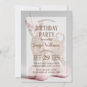 Glam Leopard Unicorn Cat in Pink Fur Heels Invitation