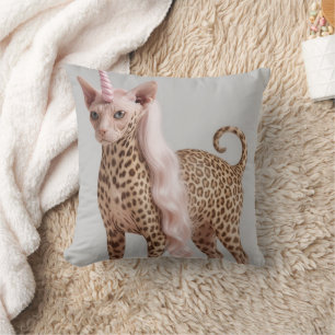 Glam Leopard Unicorn Cat in Pink Fur Heels         Throw Pillow