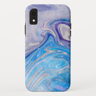 Glam light blue purple silver glitter marble iPhone XR case