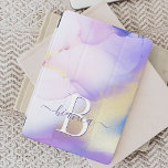 Glam Lilac Gold Abstract Paint Elegant Monogram iPad Mini Cover<br><div class="desc">Easily personalize this glamourous style abstract lilac watercolor paint and faux gold spray background with your custom details.</div>