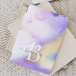 Glam Lilac Gold Abstract Paint Elegant Monogram iPad Pro Cover<br><div class="desc">Easily personalize this glamourous style abstract lilac watercolor paint and faux gold spray background with your custom details.</div>