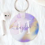 Glam Lilac Gold Abstract Paint Elegant Monogram Keychain<br><div class="desc">Easily personalize this glamorous style abstract lilac watercolor paint and faux gold spray background with your custom details.</div>