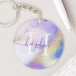 Glam Lilac Gold Abstract Paint Elegant Monogram Keychain<br><div class="desc">Easily personalize this glamourous style abstract lilac watercolor paint and faux gold spray background with your custom details.</div>