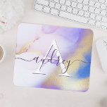 Glam Lilac Gold Abstract Paint Elegant Monogram Mouse Pad<br><div class="desc">Easily personalize this glamourous style abstract lilac watercolor paint and faux gold spray background with your custom details.</div>