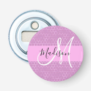 Glam Lilac Metallic Pink Honeycomb Monogram Name Bottle Opener