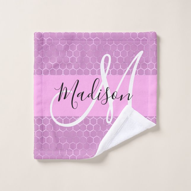 Glam Lilac Metallic Pink Honeycomb Monogram Name Wash Cloth (Wash Cloth)