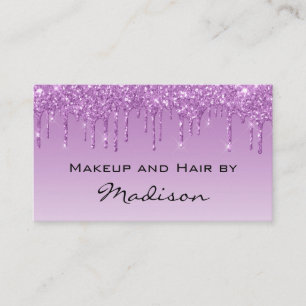 Glam Lilac Purple Glitter Drips Makeup Artist Business Card