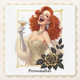 Glam Luxe Party Glamour Diva in Gold Personalize Paper Coaster