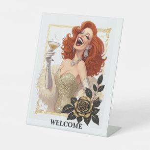 Glam Luxe Party Glamour Diva in Gold Personalize Pedestal Sign