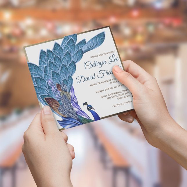 Glam & Luxe Peacock Blue & Gold Foil Wedding Invitation (Creator Uploaded)