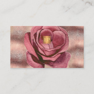 Glam luxury dusty rose floral feminine monogram business card