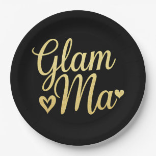 Glam Ma Heart Gold Mom Grandma Mother's Day Paper Plate