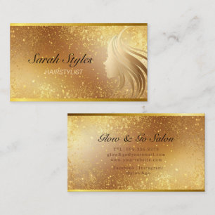 Glam Makeup Artist Hair Stylist Gold Glitter Stars Business Card