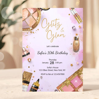 Glam Makeup Birthday Party Blush Pink Spa Party Invitation