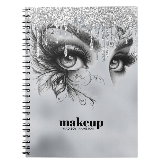 Glam Makeup Dripping Silver Flitter Notebook (Front)
