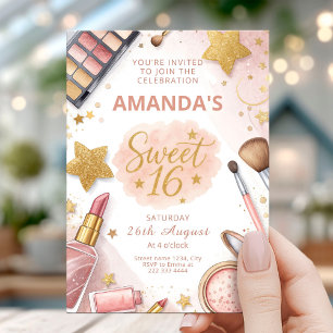 Glam Makeup Sweet Sixteen Party Invitation