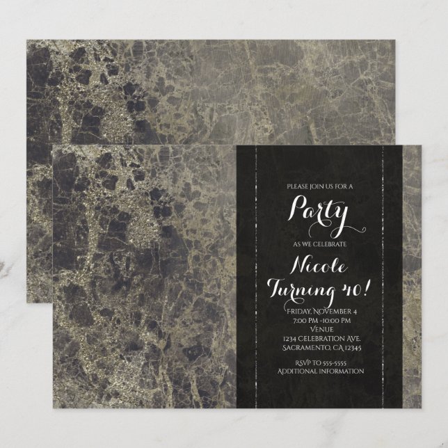 Glam Marble Granite Shimmer Party Invitations (Front/Back)