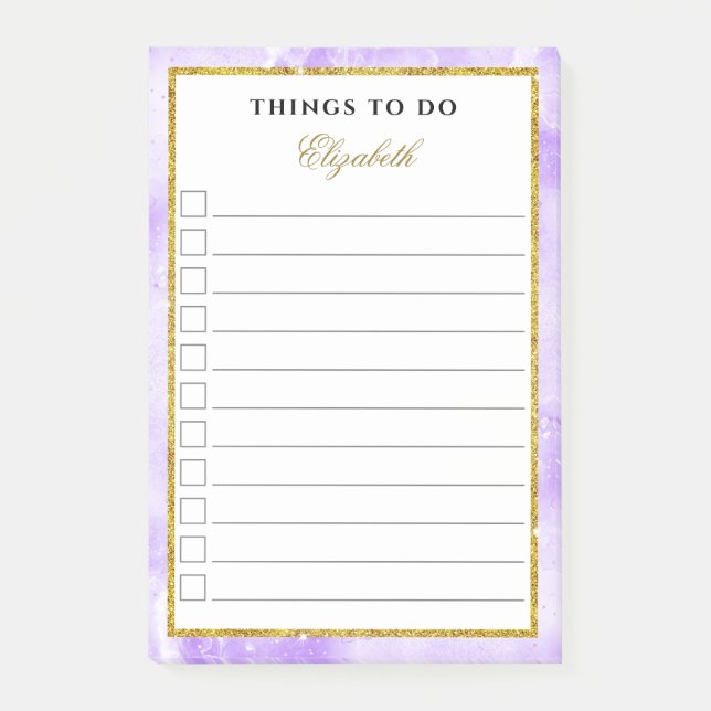 Glam Marble Lavender Purple Gold Girly To Do List Post-it Notes (Front)