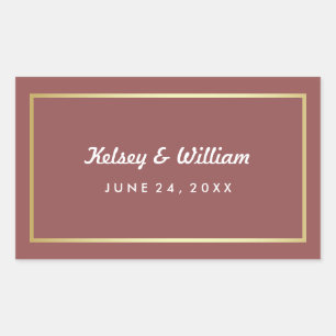 Glam Marsala and Gold Wedding Water Bottle Wrapper Sticker