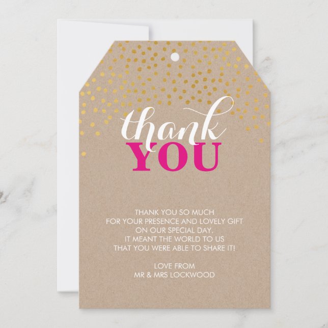 GLAM MERCI rustique en or confetti rose kraft (Devant)
