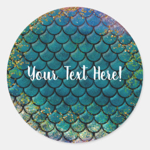 Glam Mermaid Fish Scales Teal Purple Gold Sparkle Classic Round Sticker