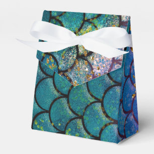 Glam Mermaid Fish Scales Teal Purple Gold Sparkle Favor Box