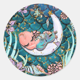 Glam Mermaid Gold Glitter Boys Baby Shower Classic Round Sticker