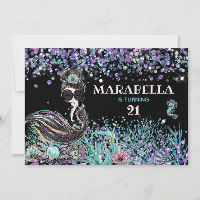 *~* Glam Mermaid Luxe 21 Under the Sea Birthday Invitation (Front)
