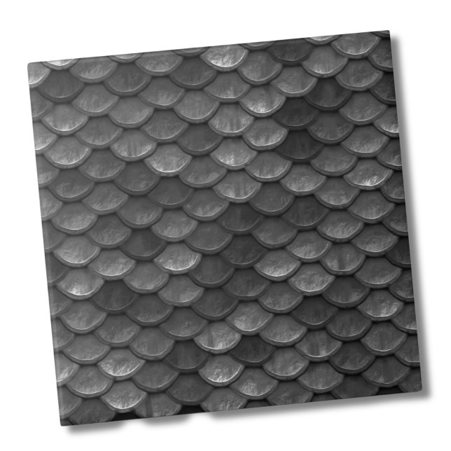 Glam Metallic Black Grey Mermaid Scales Pattern Tile (Glam Metallic Black Gray Mermaid Scales Pattern ceramic tile)