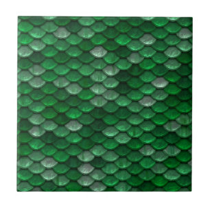Glam Metallic Forest Green Mermaid Scale Pattern Tile