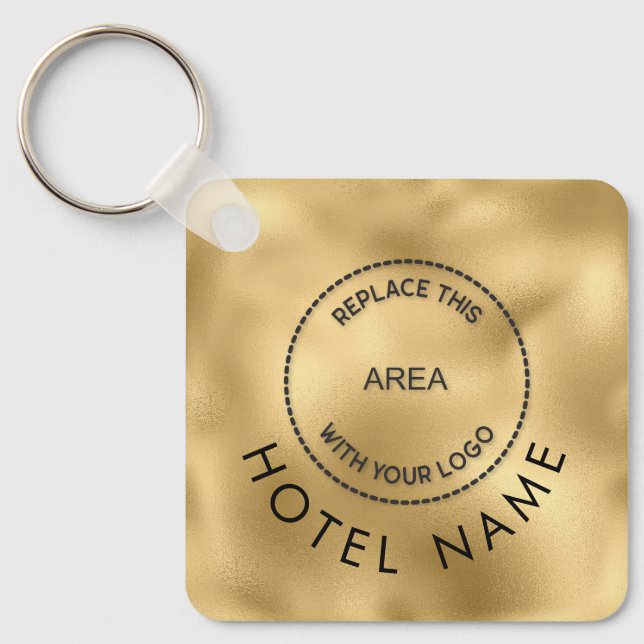 Glam Metallic Gold Hotel Logo Qr Code Name Keychain (Front)