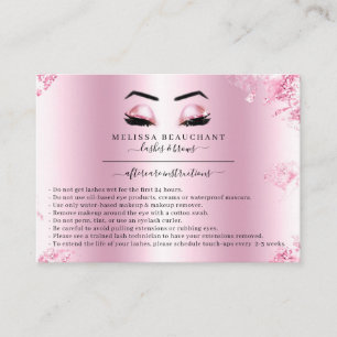 Glam Metallic Pink Glitter Lashes Salon Aftercare Business Card