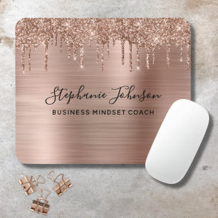 Glam Metallic Rose Gold Sparkly Glitter Drip Mouse Pad