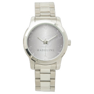 Glam Metallic Silver Glitter Customizable Name Watch