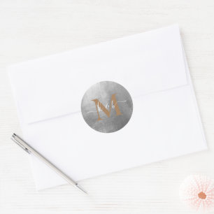 Glam Metallic Silver Gold & White Script Wedding Classic Round Sticker