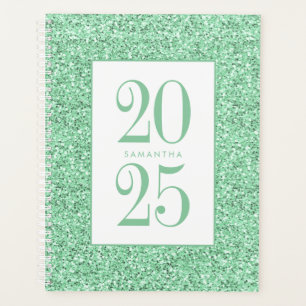 Glam Mint Green Glitter Personalized 2022 Planner