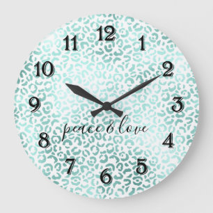 Glam Mint Leopard Print Large Clock