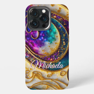Glam Modern Aqua & Purple Glitter Monogram iPhone 13 Pro Case