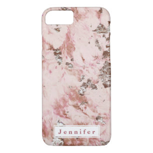 Glam modern blush pink golden marble personalized iPhone 8/7 case
