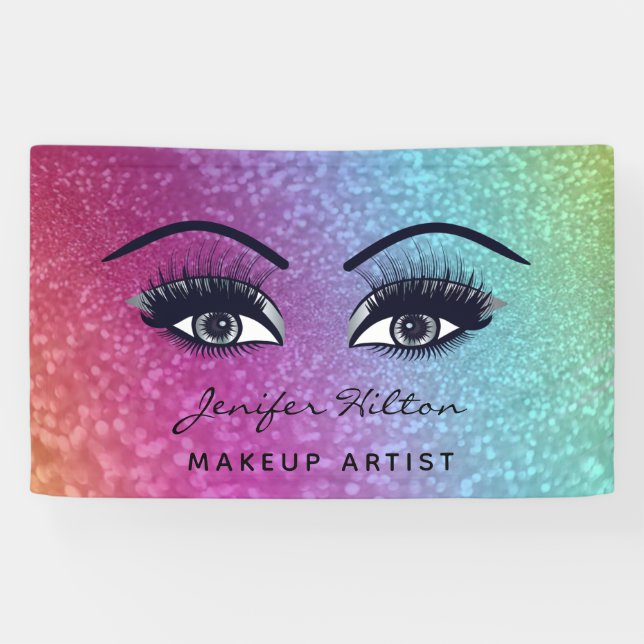 Glam modern  glittery rainbow eyelashes & eyebrow banner (Horizontal)