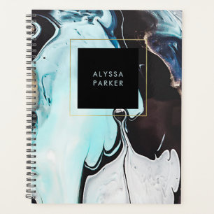 Glam Modern Ink Swirls with Black Square Planner