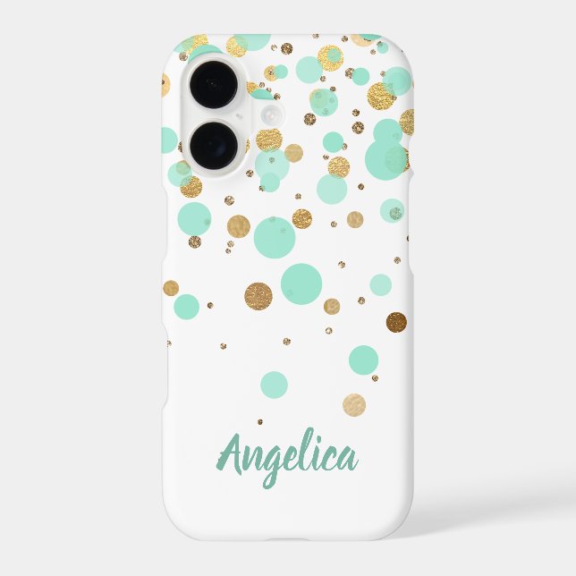 Glam Modern Mint Gold Glitter Confetti Script Name (Back)