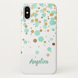 Glam Modern Mint Gold Glitter Confetti Script Name Case-Mate iPhone Case