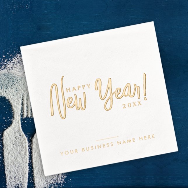 Glam Modern Script Happy New Year Business Company Foil Napkins (Creator Uploaded)