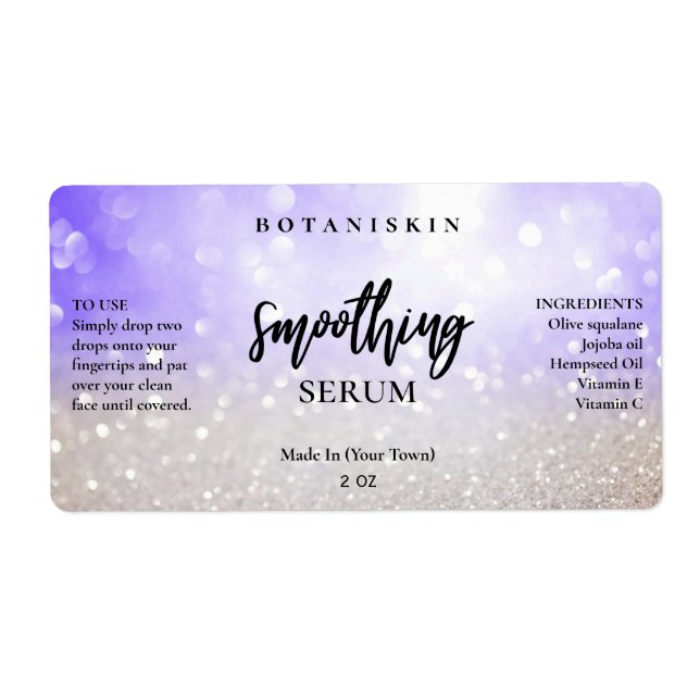 Glam Modern Silver Glitter Blue Face Serum Labels (Front)