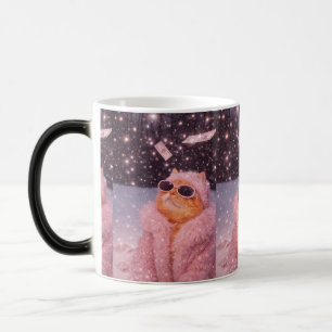 Glam Money Cat in Pink Fur Coat and Sunglasses Magic Mug