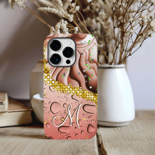 Glam Monogram M Brown Marble Fantasy Rain Droplets Case-Mate iPhone 14 Pro Case