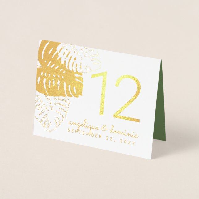 Glam Monstera Feuilles VRAI numéros de table FOIL (Devant)