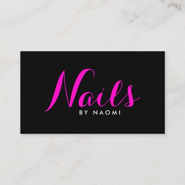 Glam Nails Script Text Pink/Black Business Card (Front)